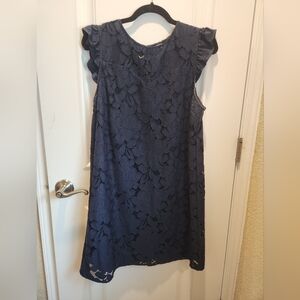 Monteau Navy Lace Flutter-Sleeve Shift Dress